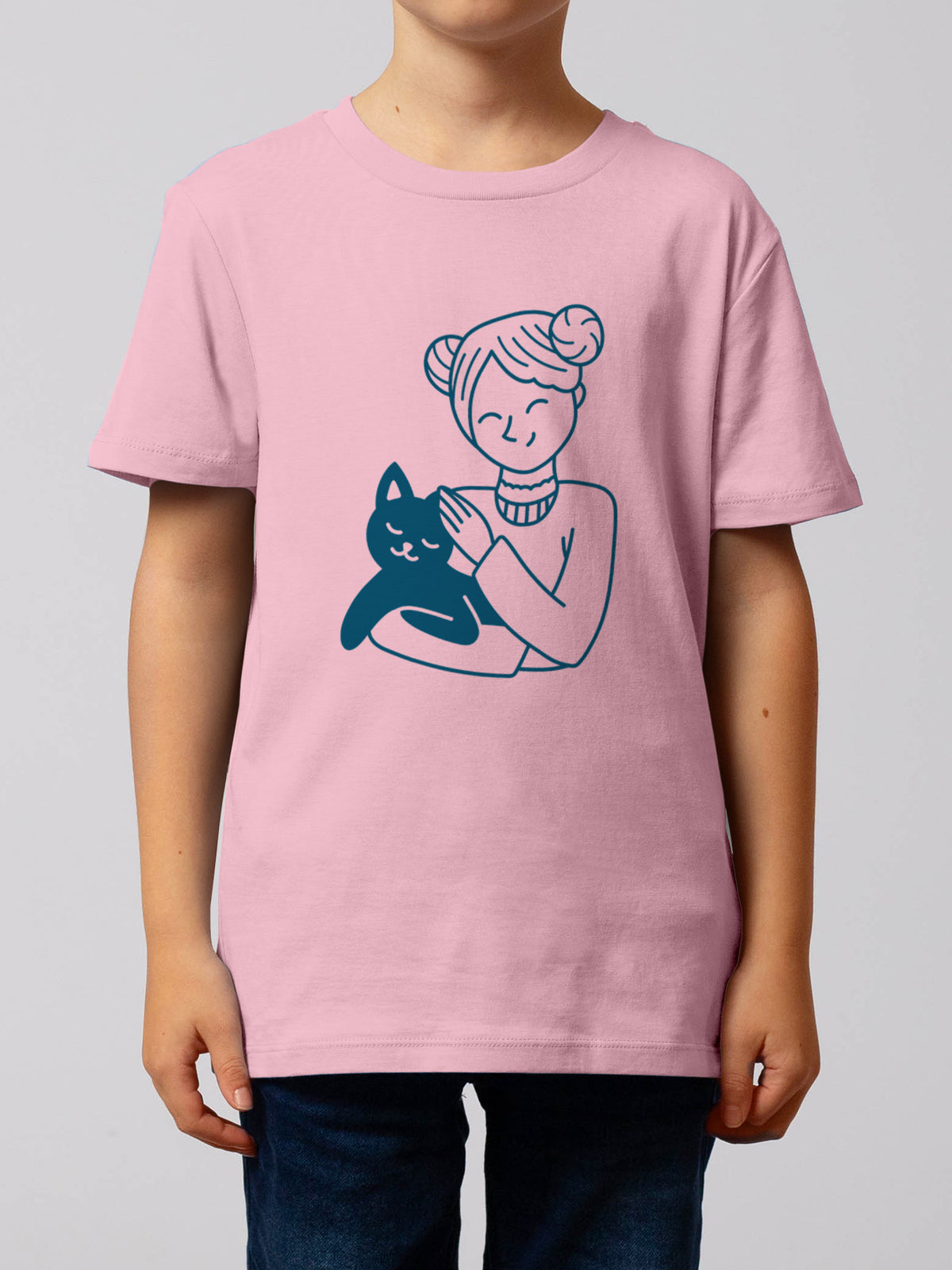 Mädchen und Katze | T-Shirt Kinder-model_01;C005