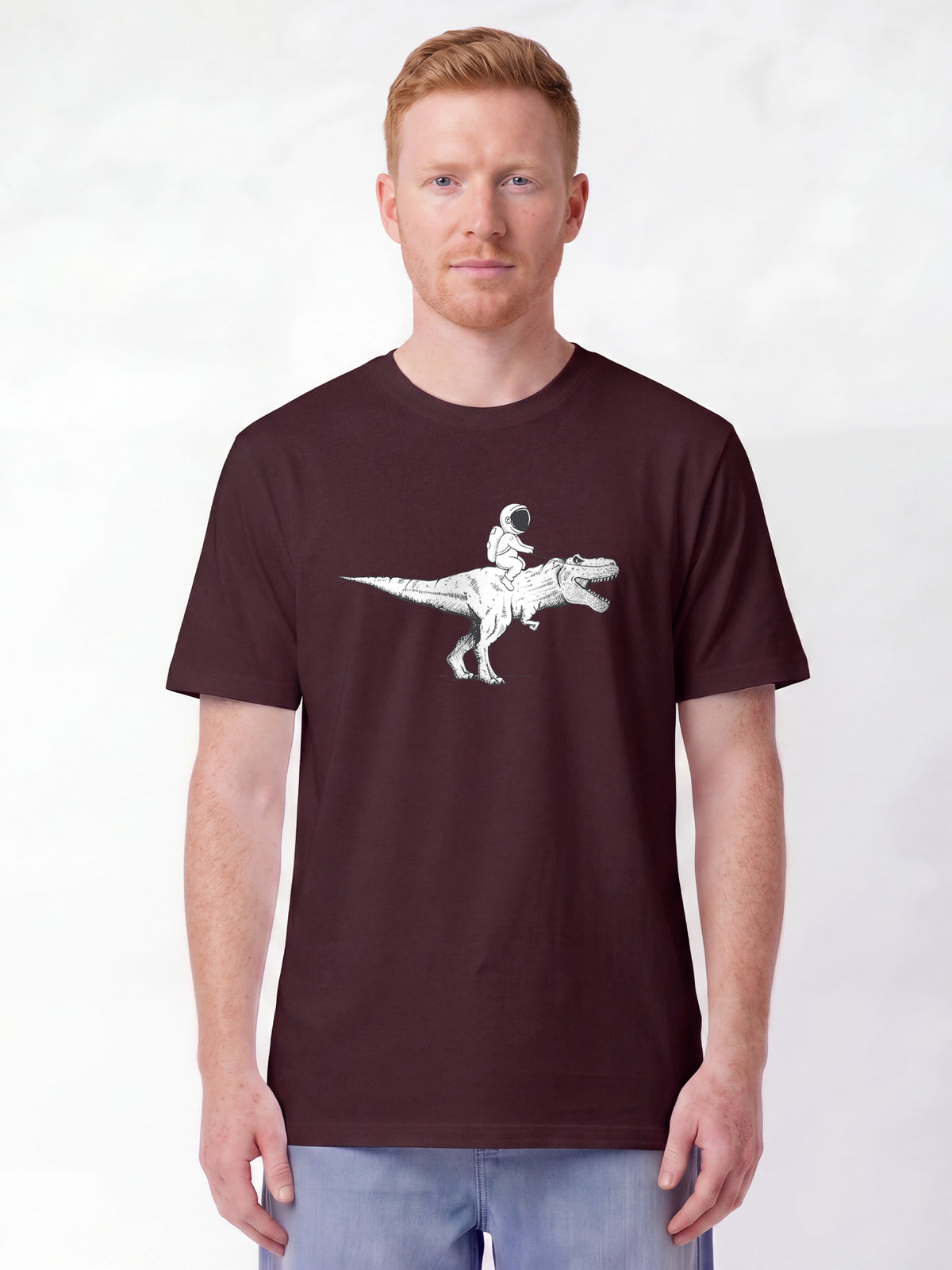 Astronaut on T-Rex | T-Shirt Unisex-model_01;C116