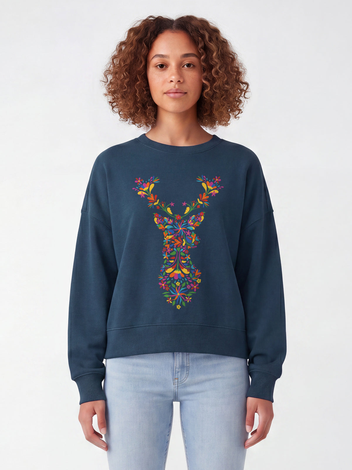 Floral Deer | Sweatshirt Frauen-model_01;C136
