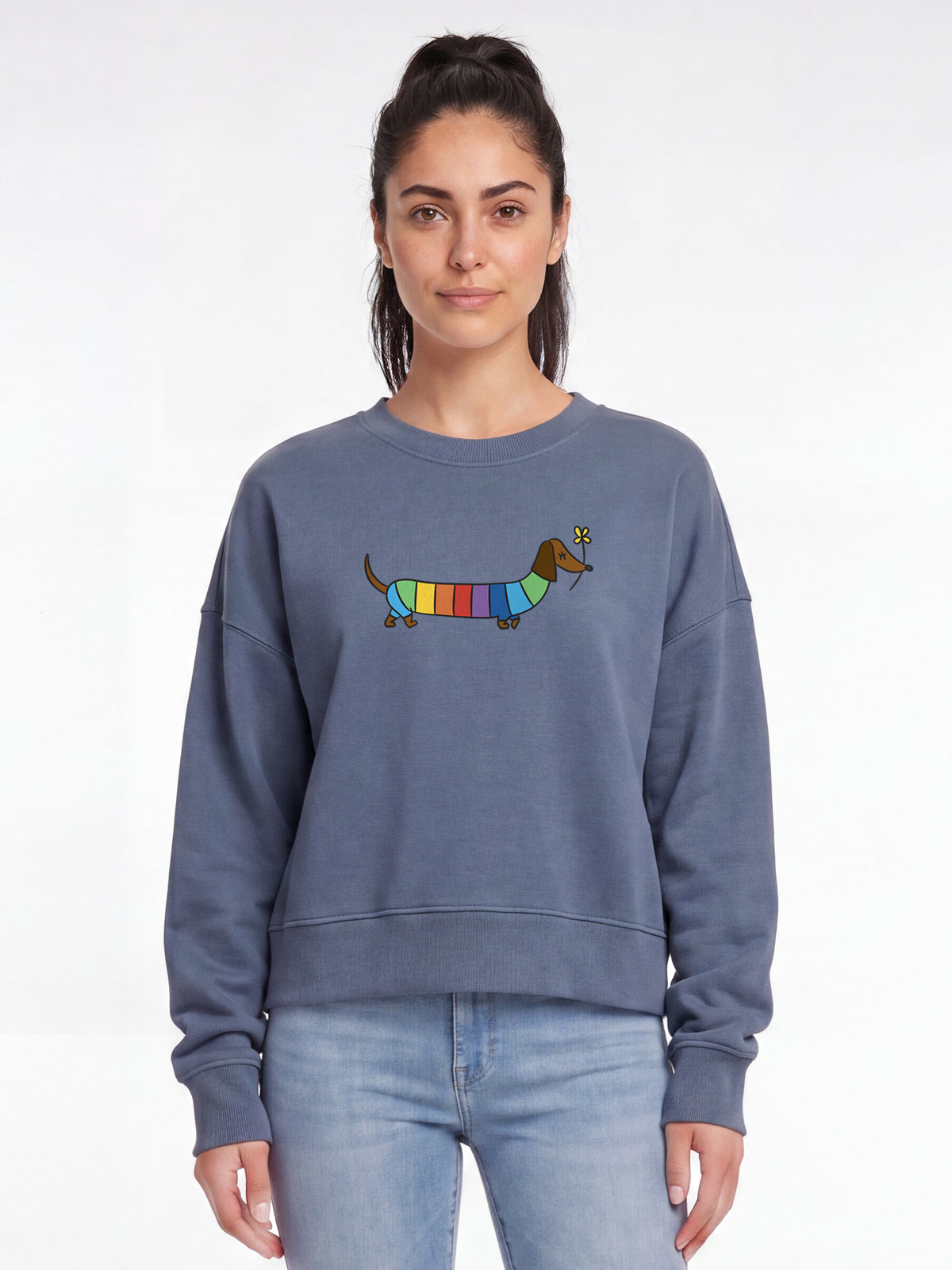 Regenbogen Dackel | Sweatshirt Frauen-model_01;C156