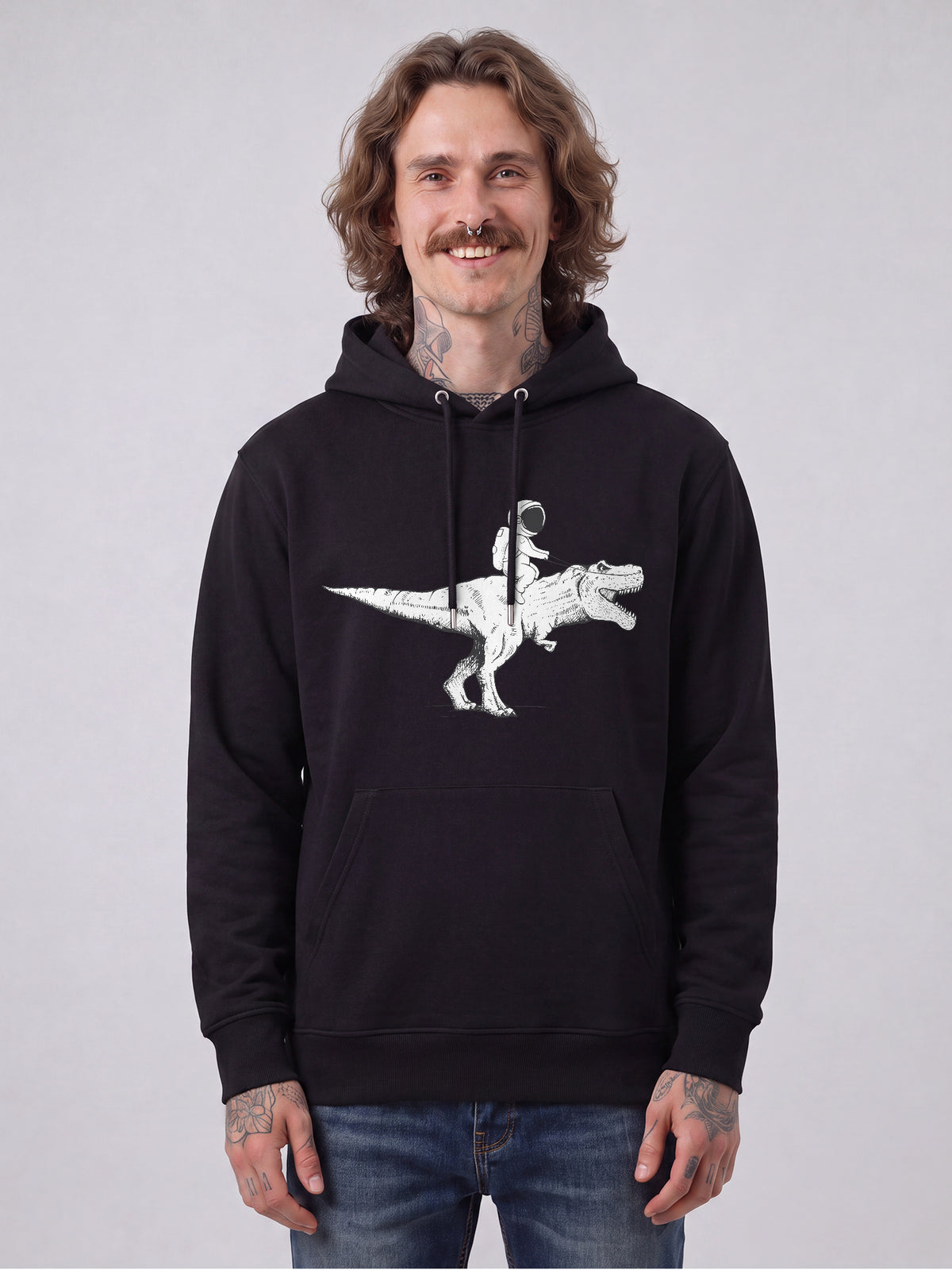 Astronaut on T-Rex | Hoodie Unisex-model_01;C002