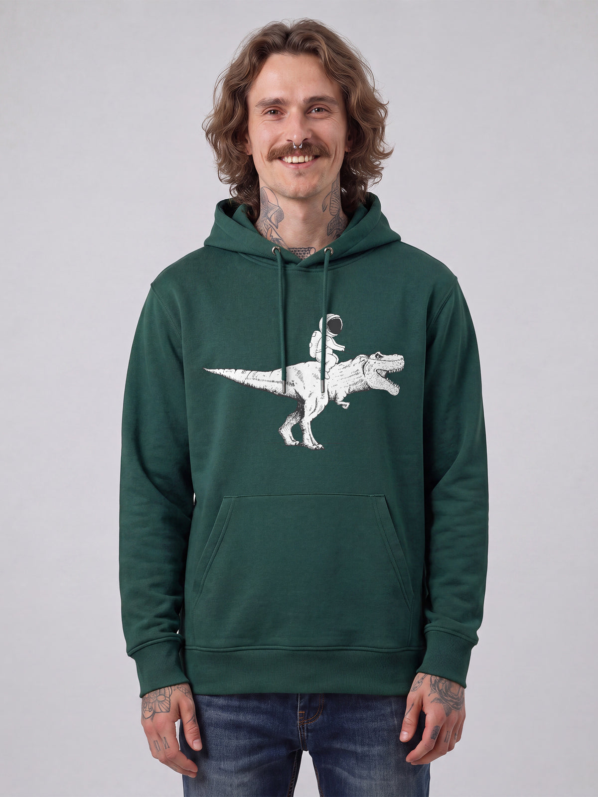 Astronaut on T-Rex | Hoodie Unisex-model_01;C036