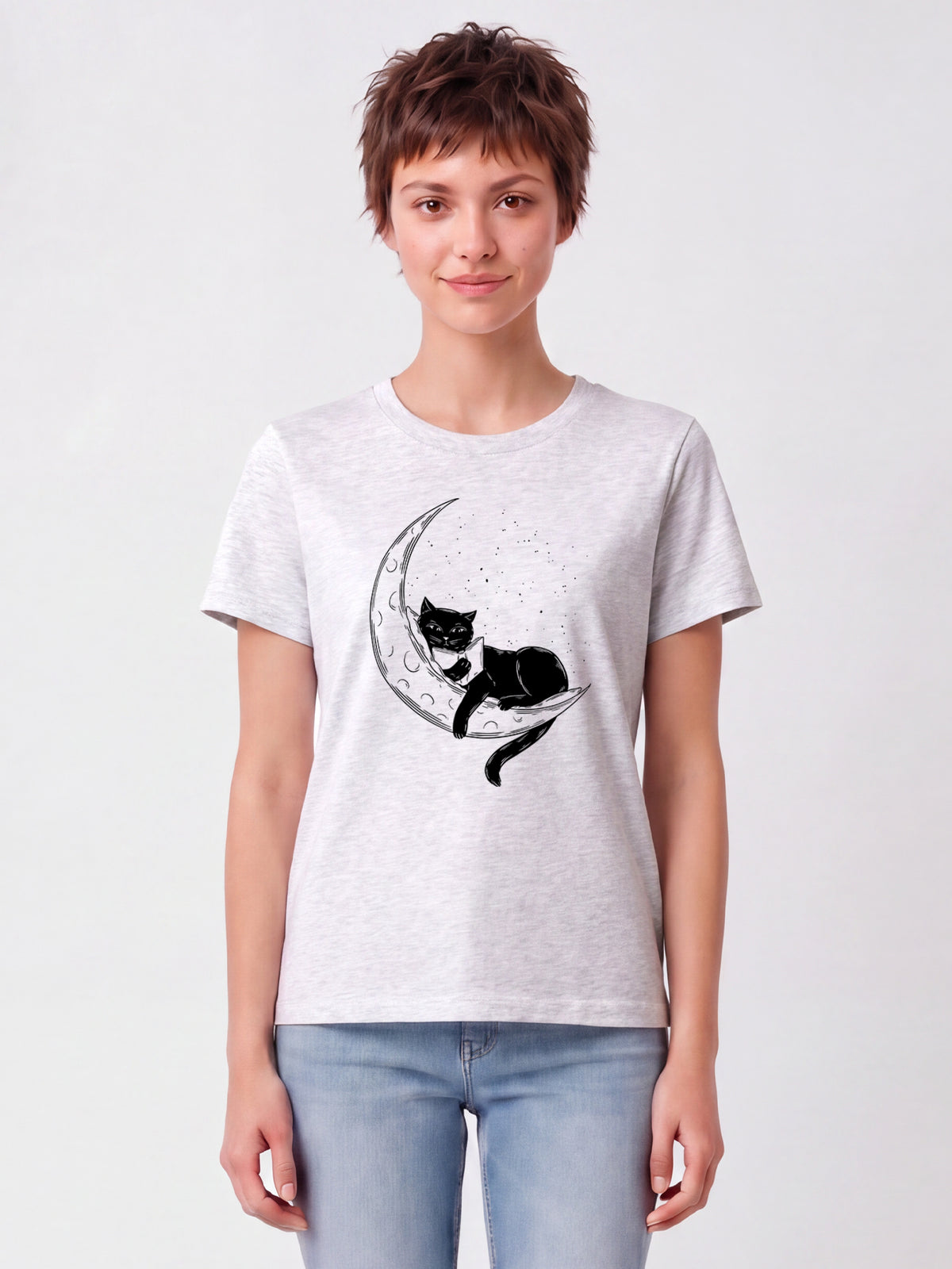 Katze auf dem Mond | T-Shirt Frauen-model_01;C146