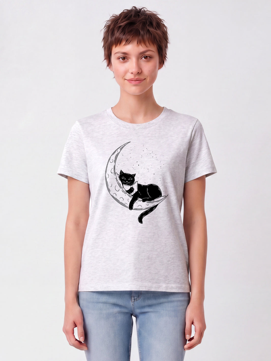 Katze auf dem Mond | T-Shirt Frauen-model_01;C146