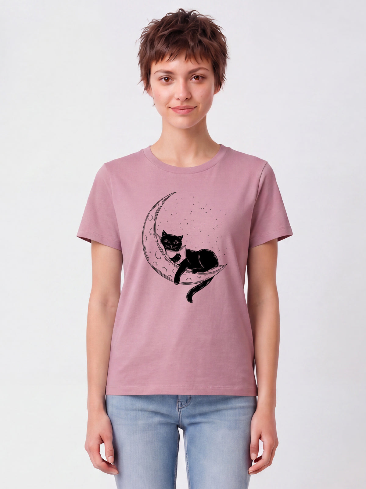 Katze auf dem Mond | T-Shirt Frauen-model_01;C355