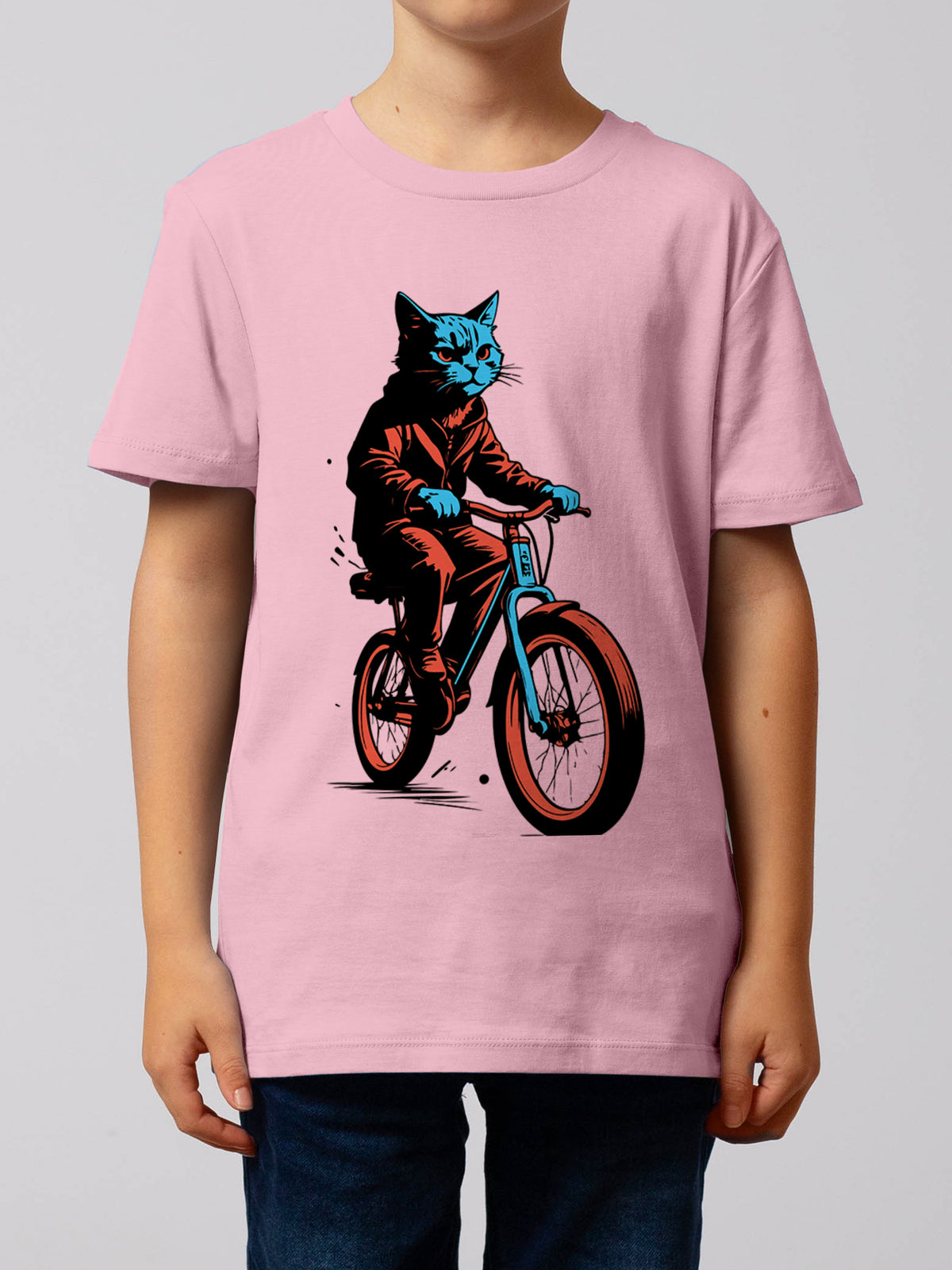 Katze auf Fahrrad | T-Shirt Kinder-model_01;C005