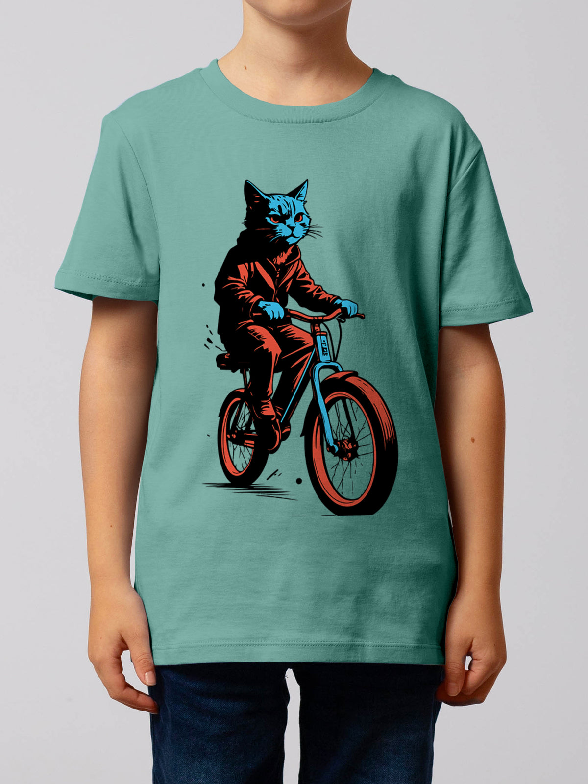 Katze auf Fahrrad | T-Shirt Kinder-model_01;C060