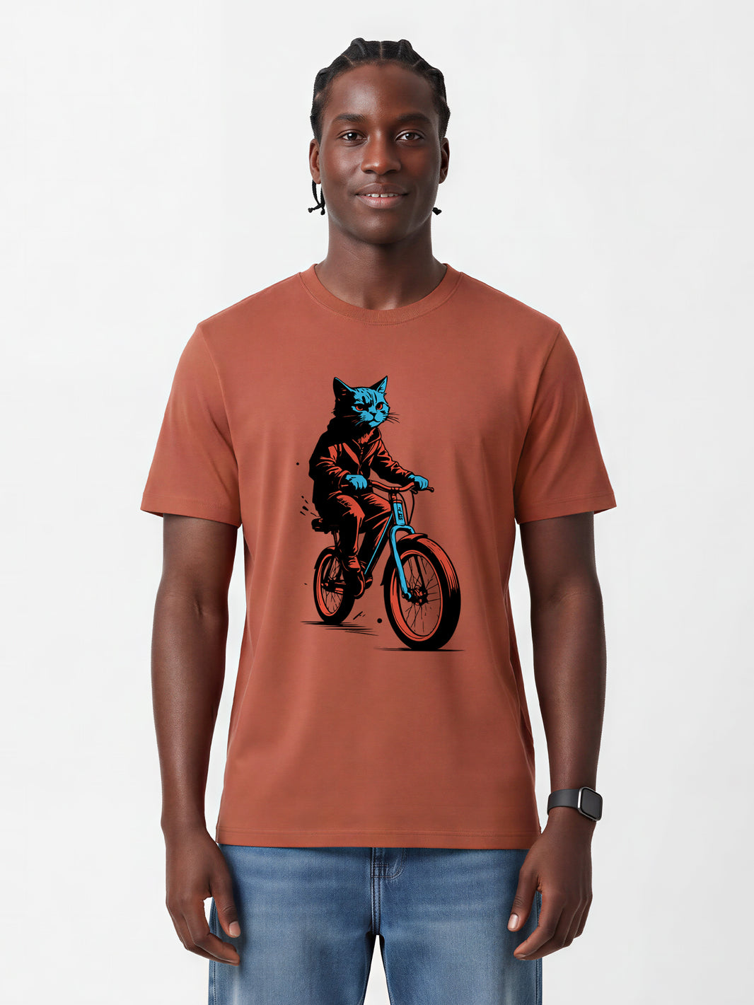 Katze auf Fahrrad | T-Shirt Unisex-model_01;C730