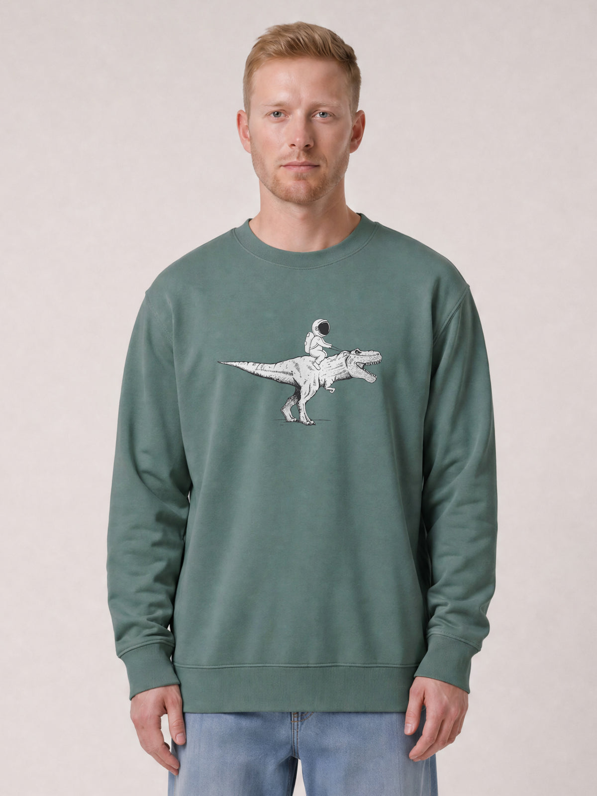 Astronaut on T-Rex | Sweatshirt Unisex-model_01;C144