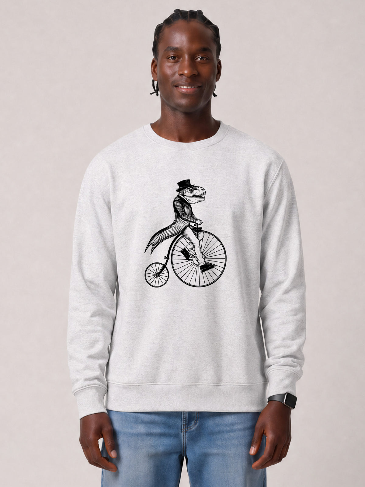 T-Rex auf Fahrrad | Sweatshirt Unisex-model_01;C146