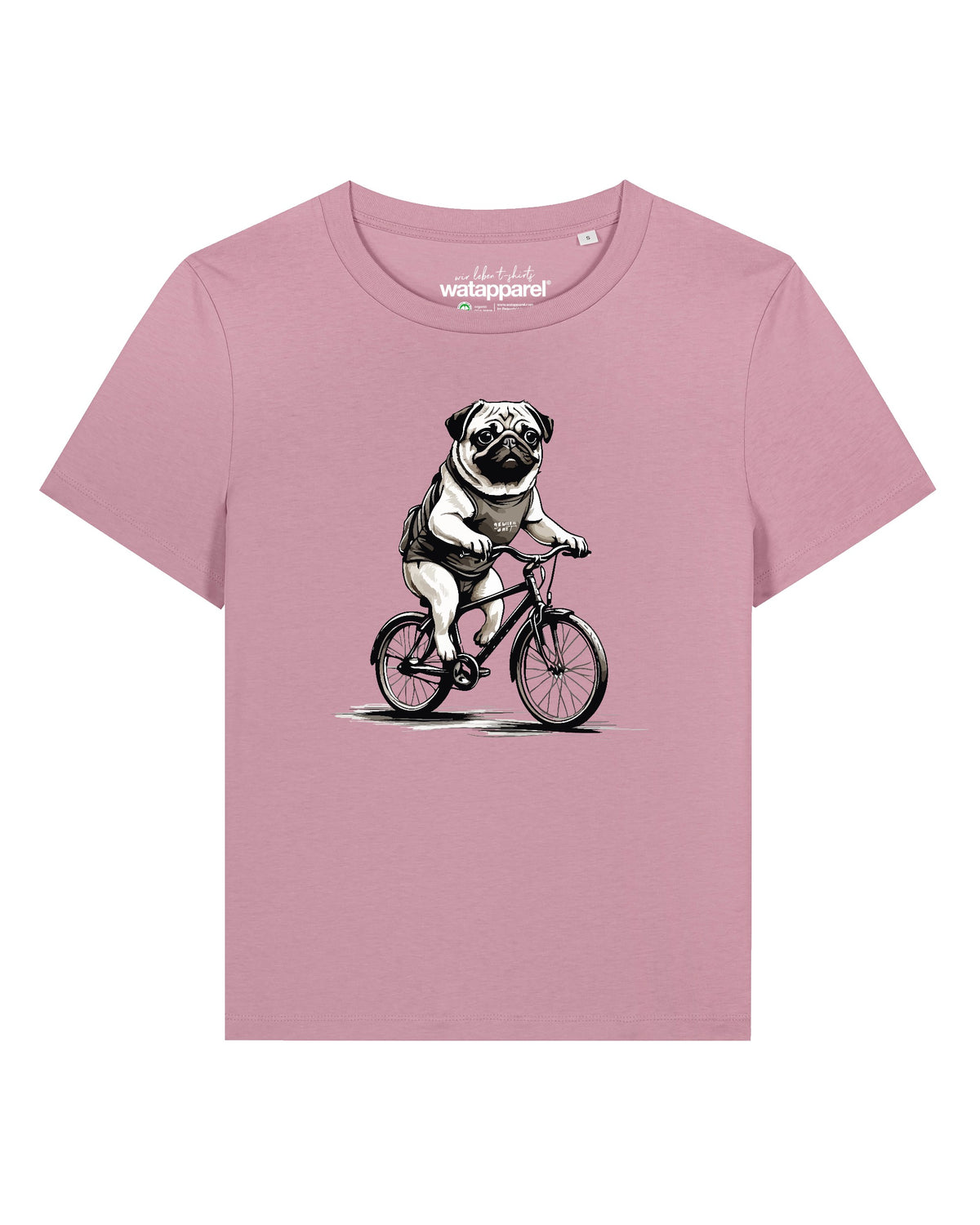 Mops auf Fahrrad | T-Shirt Frauen-front;C355