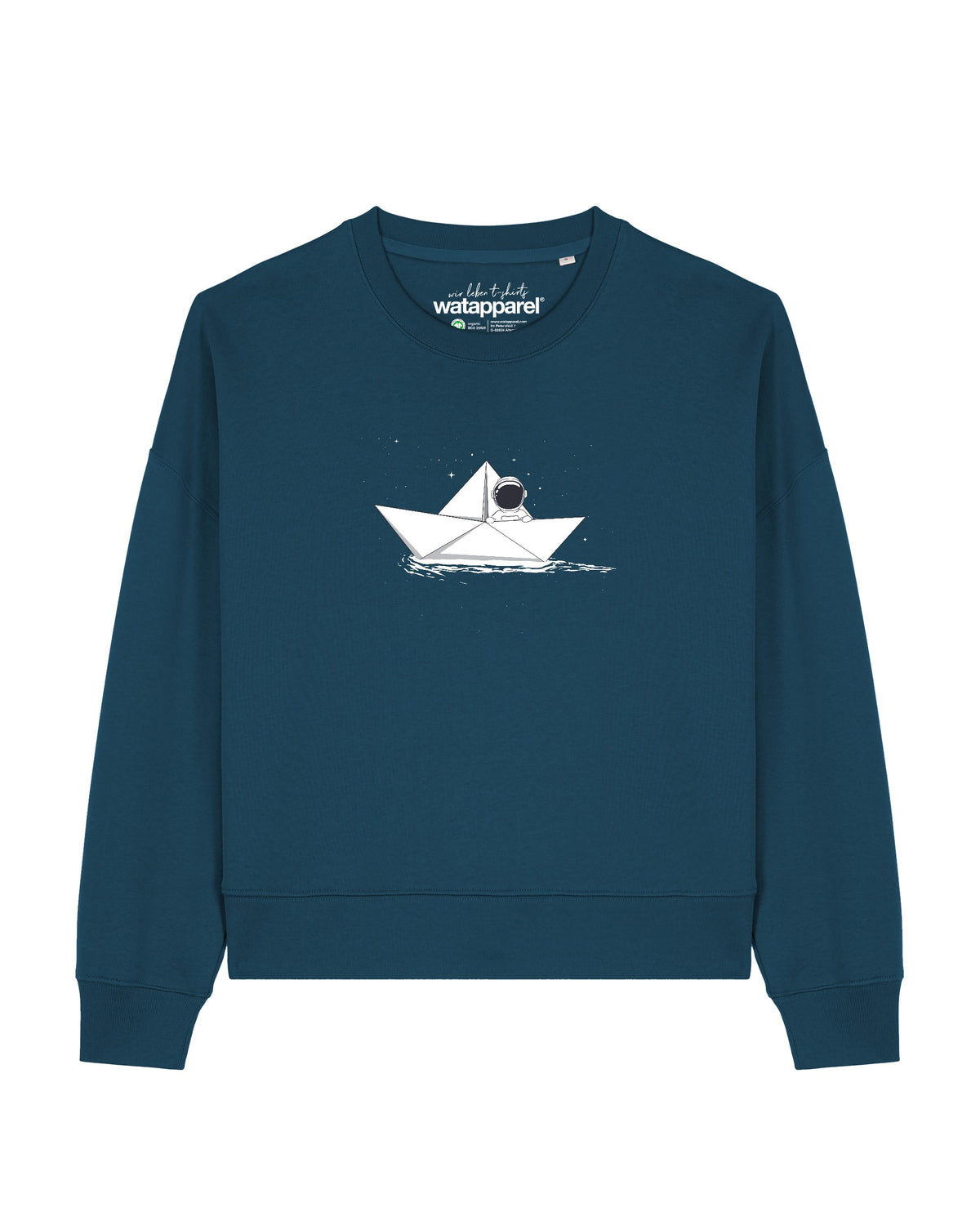 Astronaut in paper boat | Sweatshirt Frauen-front;C136